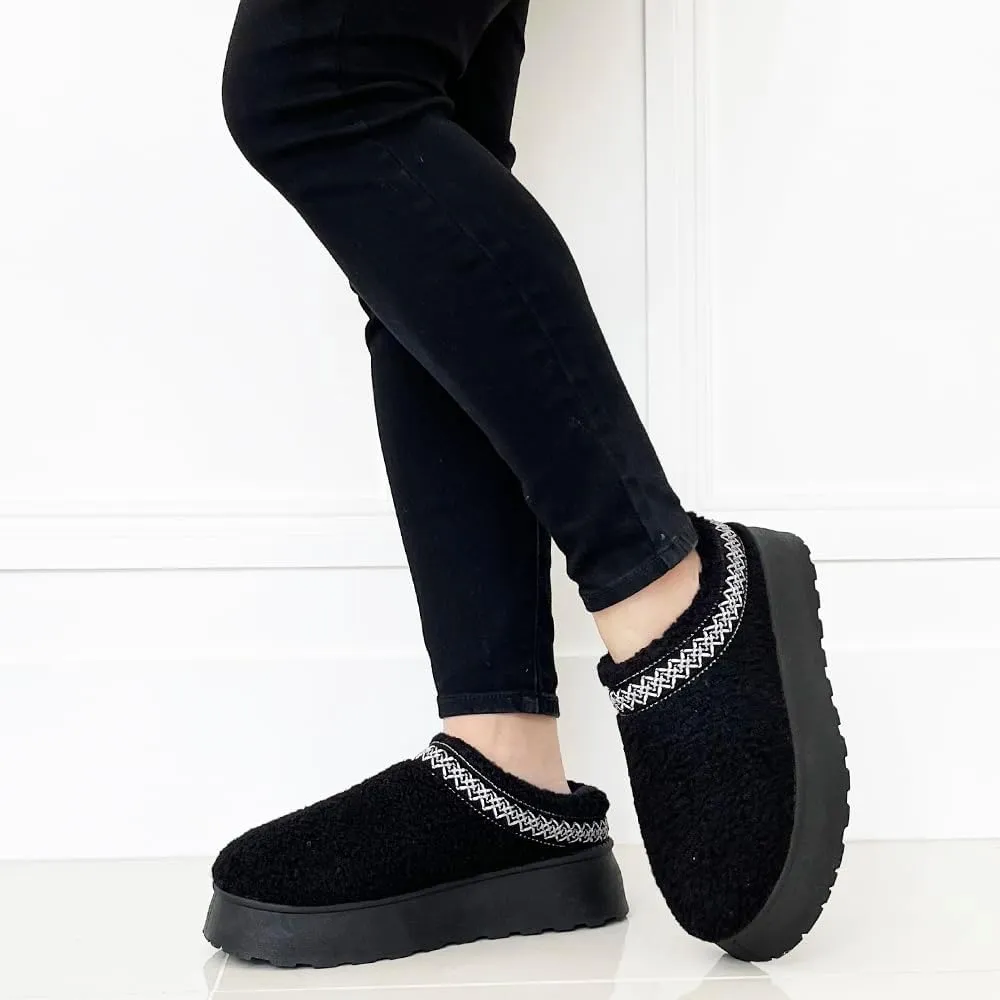 TRENDSUP Women's Platform Slippers, Suede Short Ankle Boots, Fur Fleece Lined, Slip-on, Durable for Indoor and Outdoor, Warm and Fuzzy