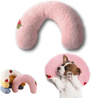 U-Shaped Calming Pillow for Cats and Dogs - Super Soft Plush Fabric, Cozy Headrest, Neck Support for Deep Sleep, Kitten Headrest, Pet Bed (Pink)