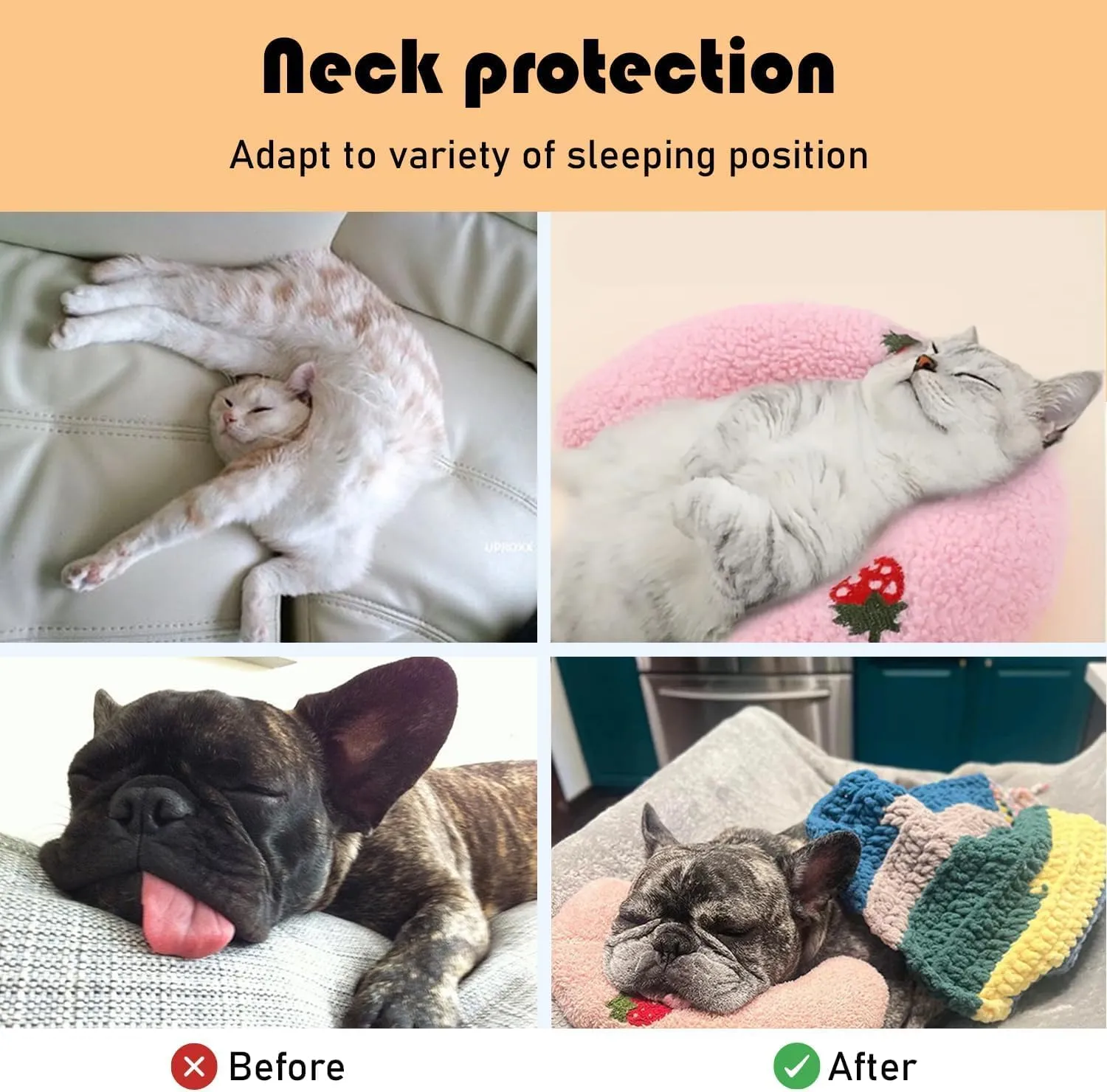 U-Shaped Calming Pillow for Cats and Dogs - Super Soft Plush Fabric, Cozy Headrest, Neck Support for Deep Sleep, Kitten Headrest, Pet Bed (Pink)