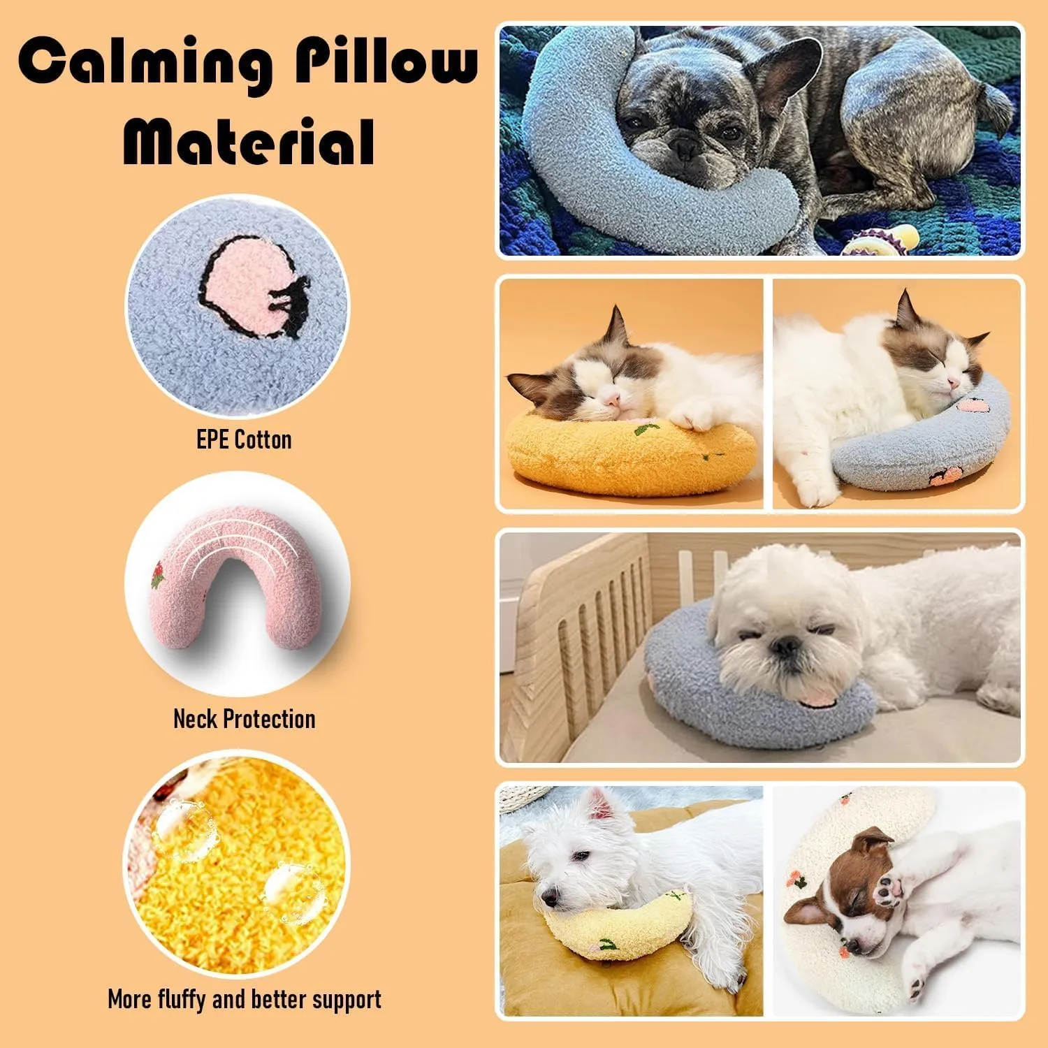 U-Shaped Calming Pillow for Cats and Dogs - Super Soft Plush Fabric, Cozy Headrest, Neck Support for Deep Sleep, Kitten Headrest, Pet Bed (Pink)