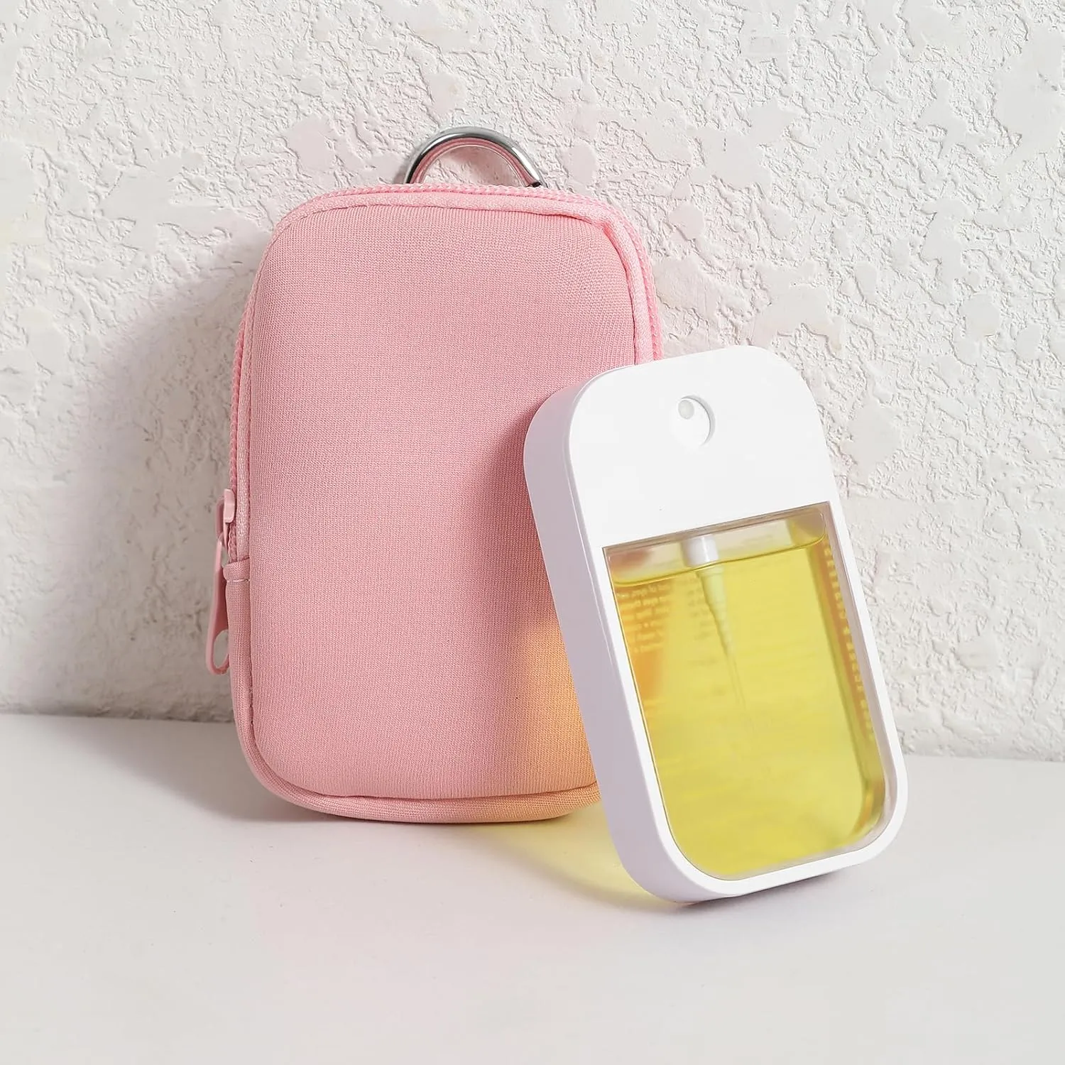 uekeboag 2Pcs Small Soft Neoprene Pouch with Zipper, Mini Portable Makeup Bag,Fashion Accessory with Snap Hook,Coin Purse Lipstick Cosmetic Travel Organizer(Black and Pale Pink)