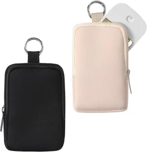 uekeboag 2Pcs Small Soft Neoprene Pouch with Zipper, Mini Portable Makeup Bag,Fashion Accessory with Snap Hook,Coin Purse Lipstick Cosmetic Travel Organizer(Black and Pale Pink)