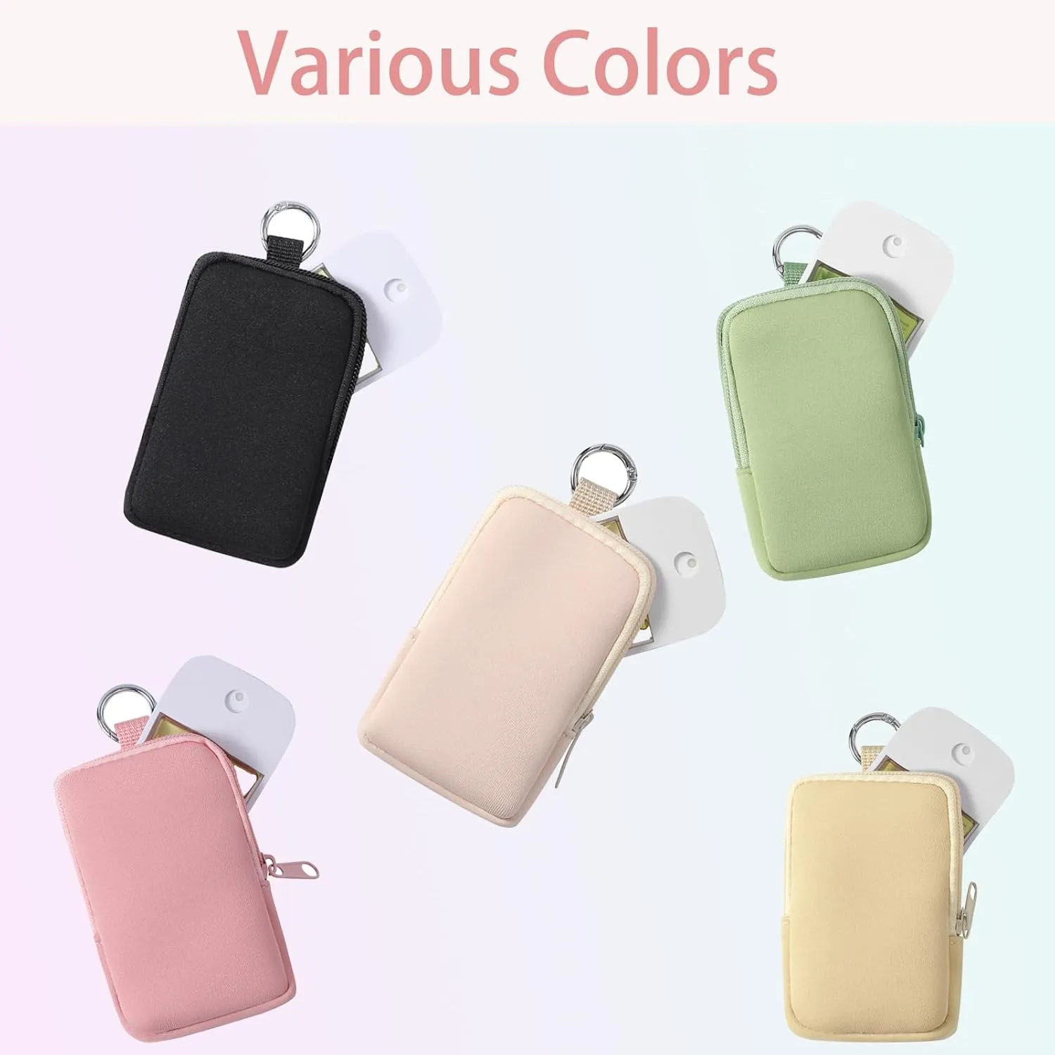 uekeboag 2Pcs Small Soft Neoprene Pouch with Zipper, Mini Portable Makeup Bag,Fashion Accessory with Snap Hook,Coin Purse Lipstick Cosmetic Travel Organizer(Black and Pale Pink)