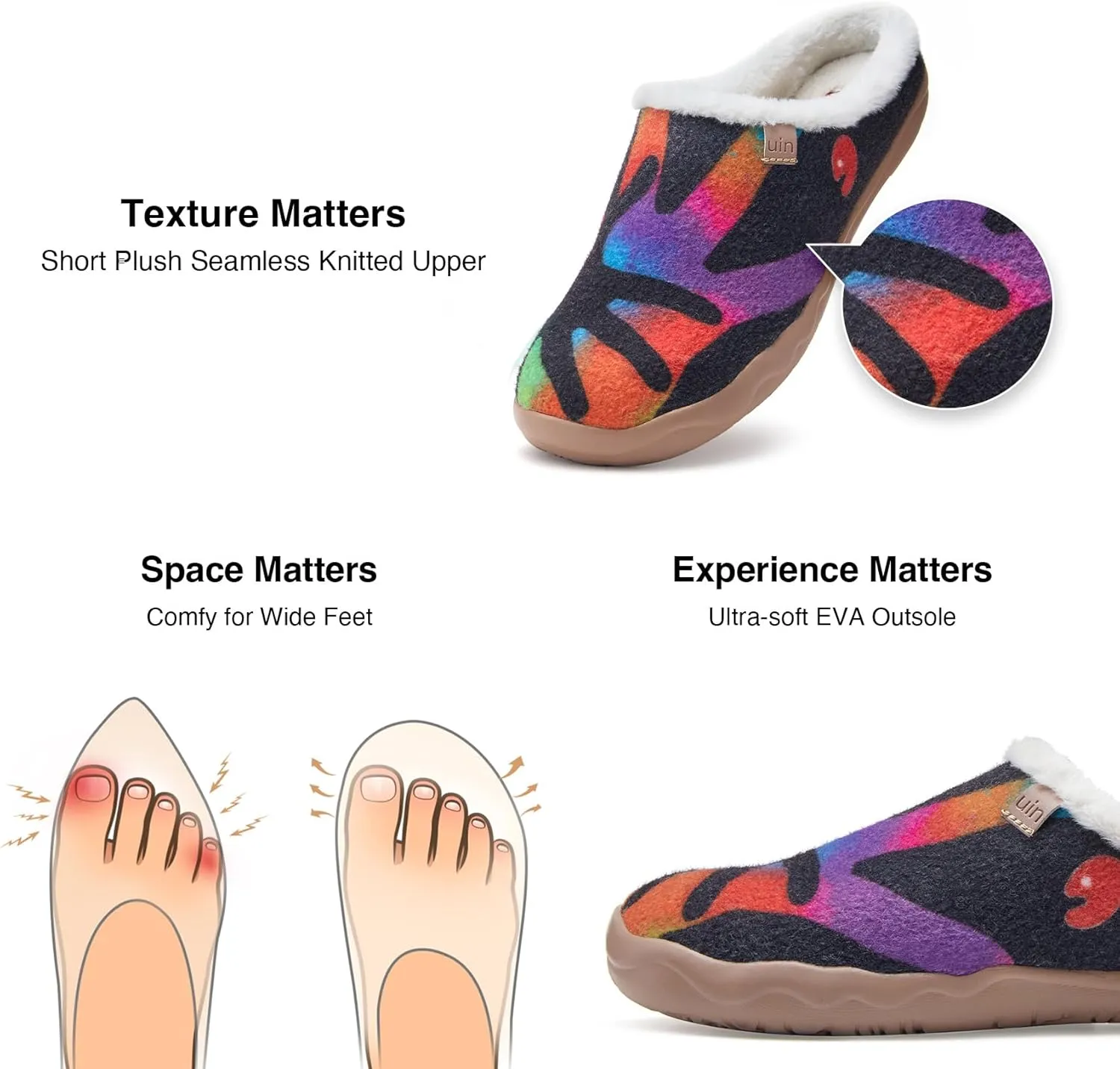 UIN Women's Mules Fashion Comfort Travel Art Painted Chunky Shoes Wide Toe Casual Household Slippers Slip On Loafers