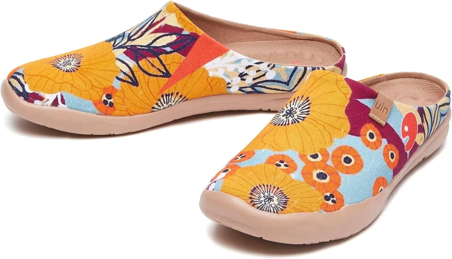 UIN Women's Slip On Mules Comfortable Flat Lightweight Wide Toe Clog Casual Art Painted Travel Shoes Malaga Series