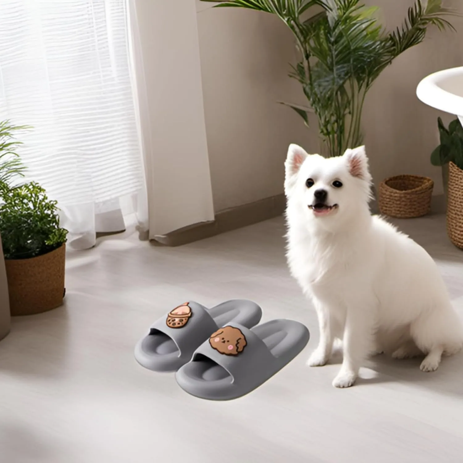 Ultra-soft cute boba dog slippers for men and women; Non Slip; Quick Drying; Thick Sole; Bathroom Swimming Beach Indoor and Outdoor