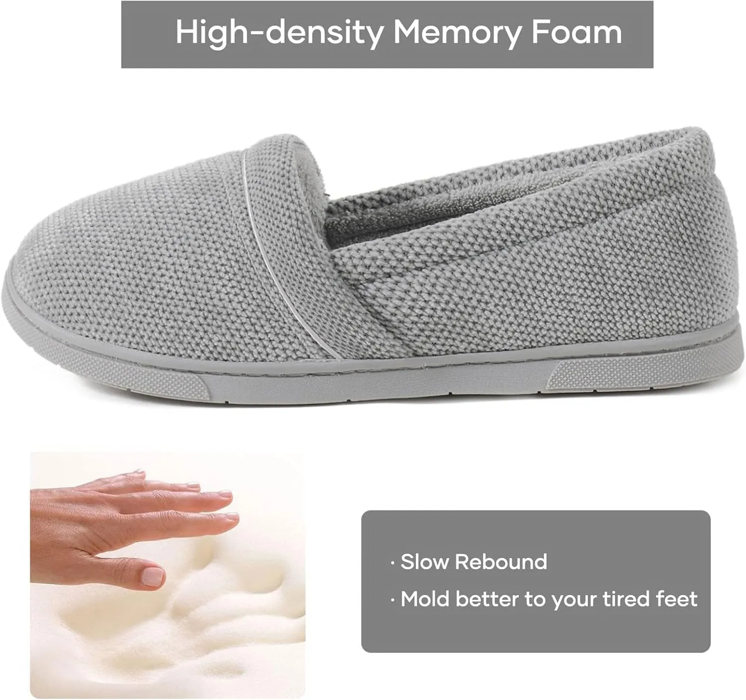 ULTRAIDEAS Women's Grace Closed Back Slippers, Memory Foam Loafer House Shoes with Rubber Sole