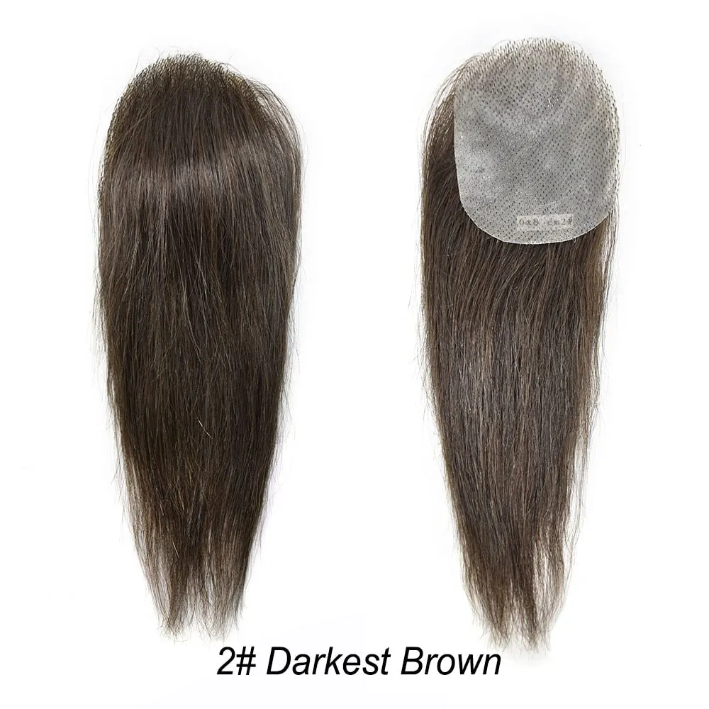 V-Looped Remy Human Hair Patch - Bald Spot Hair Replacement Unit - Natural Looking - Thin Skin - 4cm x 8cm (#2 Darkest Brown)