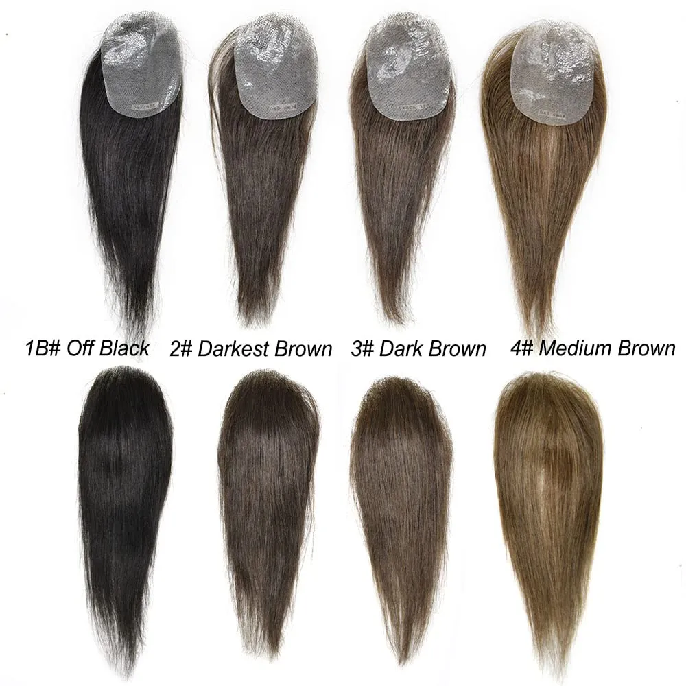 V-Looped Remy Human Hair Patch - Bald Spot Hair Replacement Unit - Natural Looking - Thin Skin - 4cm x 8cm (#2 Darkest Brown)