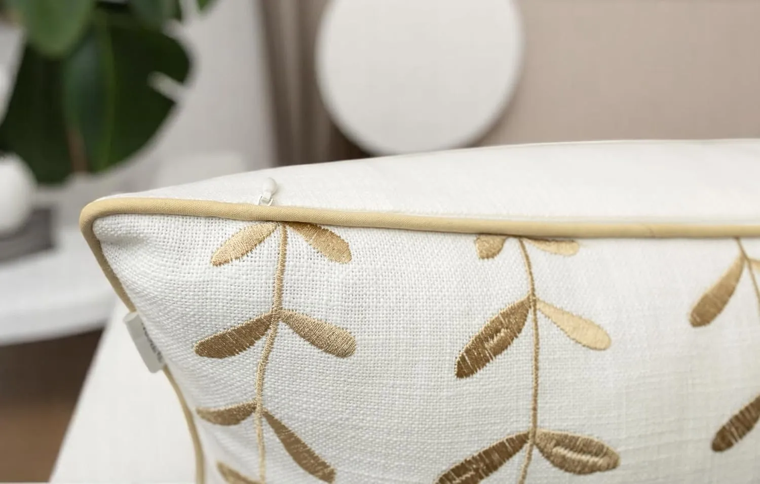 VAGMINE Embroidered Lollipop Cushion Cover - 20x20 Inches Square - 100% Cotton Ivory Throw Pillow Case - Soft Elegant Texture - Stylish Addition to Home Interiors, Bedroom, Office, Farmhouse