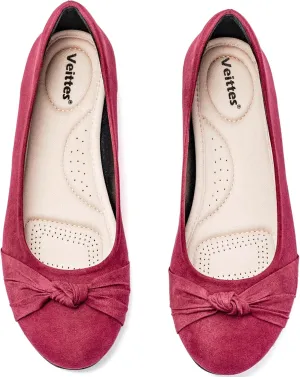 Veittes Women's Wide Width Flat Shoes, Classic Soft Round Toe Design Ballet Flats.