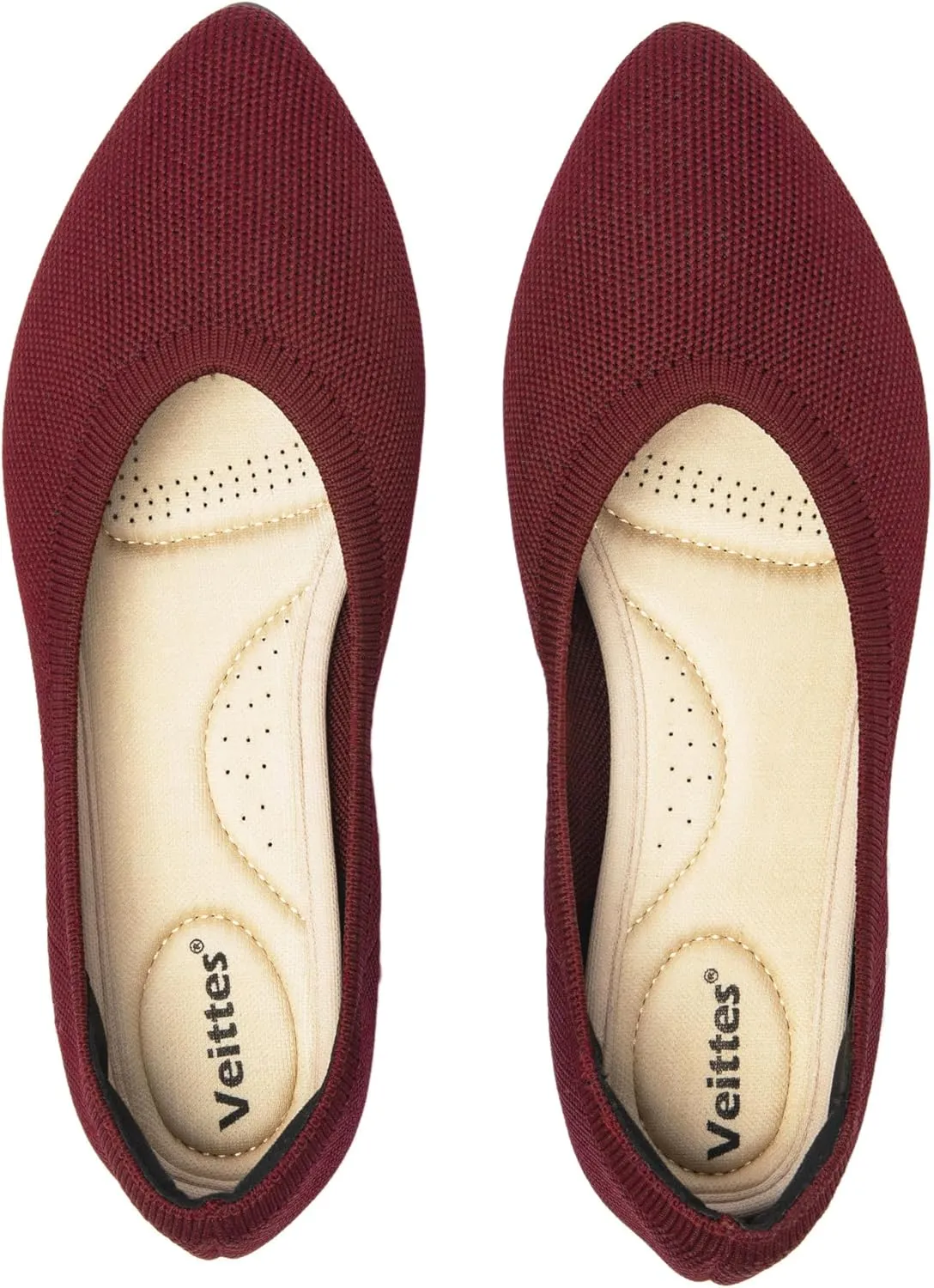 Veittes Women's Wide Width Flats Shoes, Comfortable Breathable Soft Ladies Slip on Knitted Ballet Shoes.