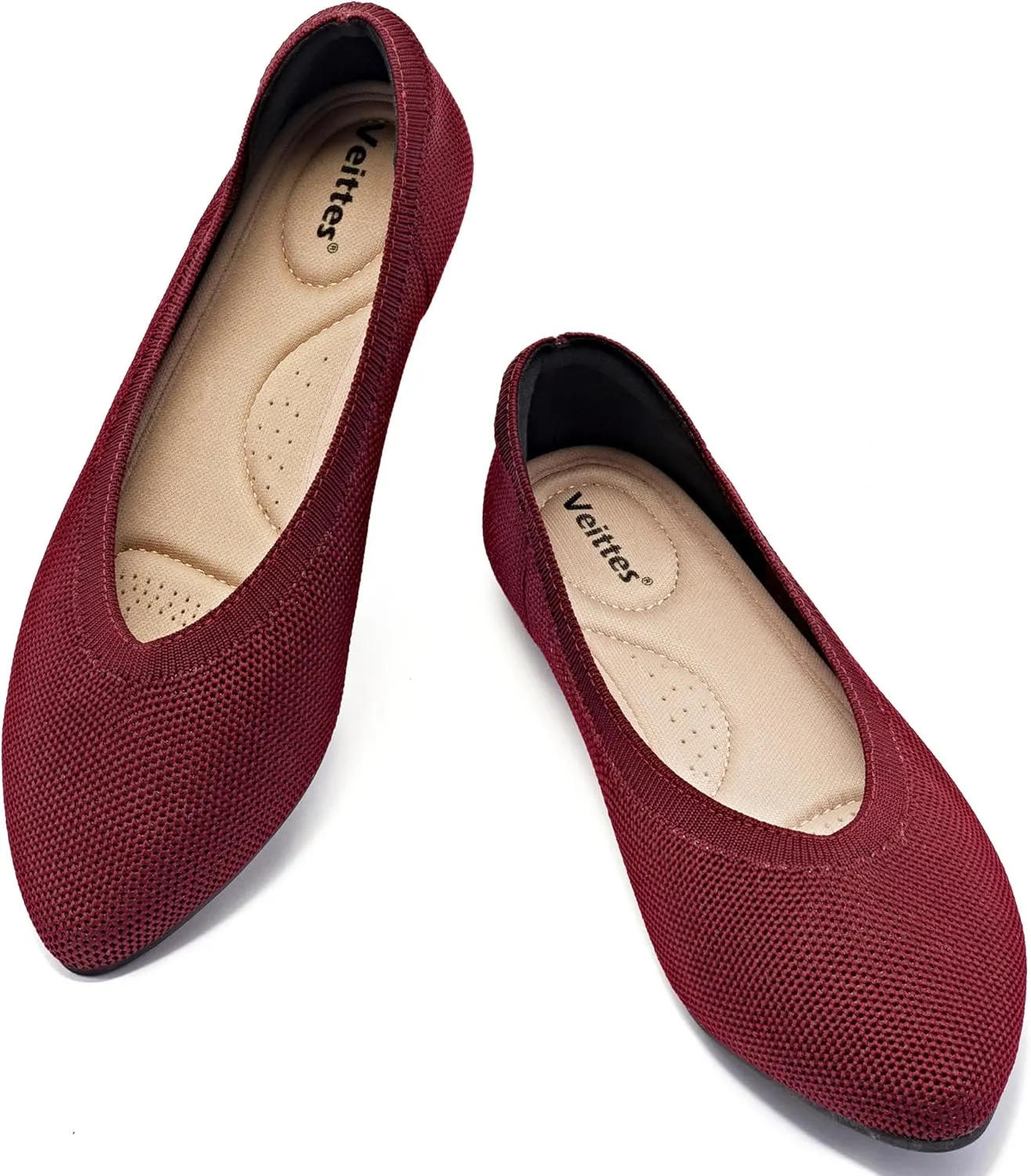 Veittes Women's Wide Width Flats Shoes, Comfortable Breathable Soft Ladies Slip on Knitted Ballet Shoes.