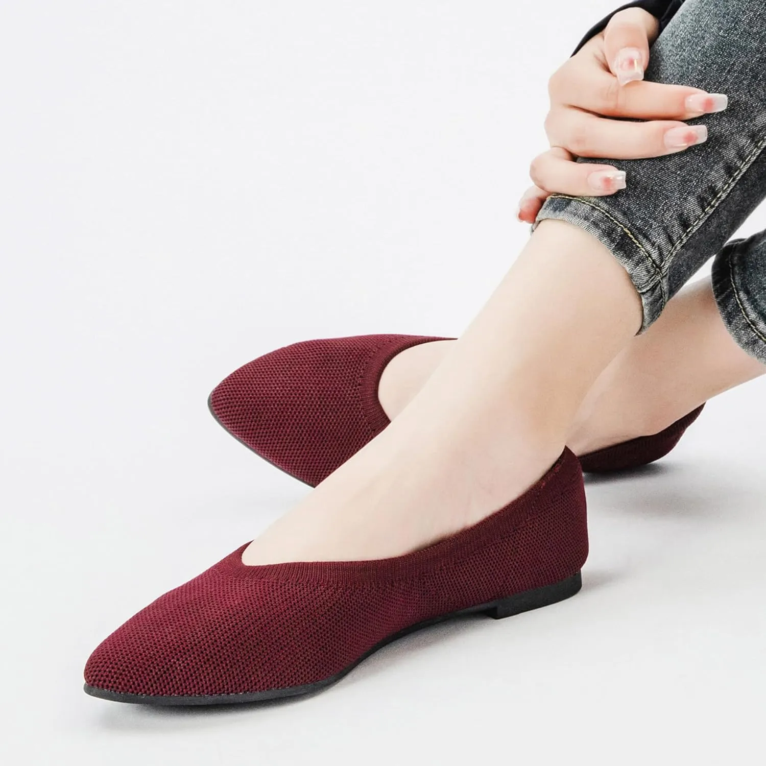 Veittes Women's Wide Width Flats Shoes, Comfortable Breathable Soft Ladies Slip on Knitted Ballet Shoes.