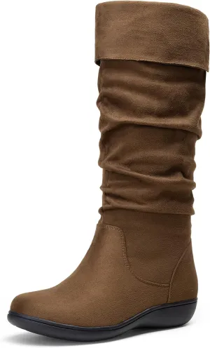 Vepose Women's Knee High Comfortable Boots Suede Slouch Flat Boots for Women