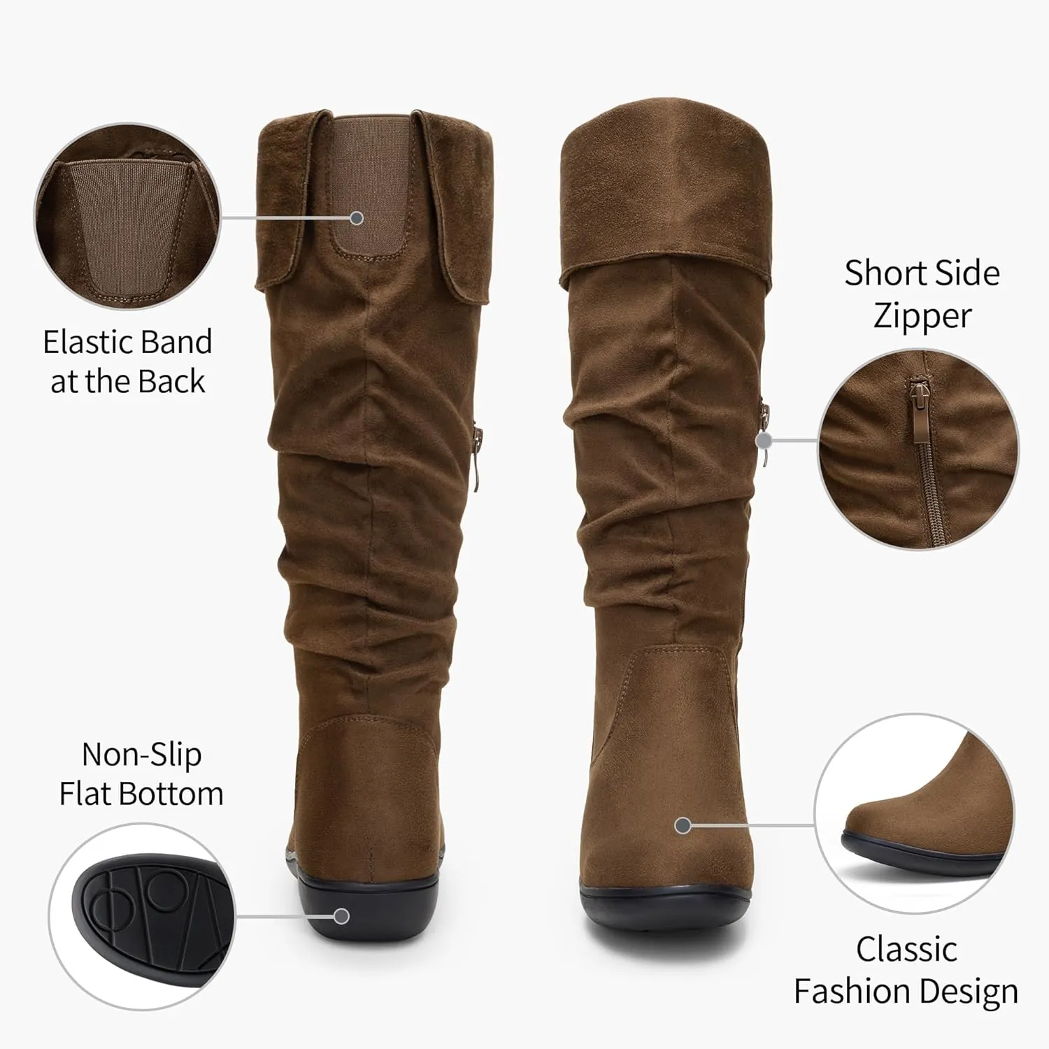 Vepose Women's Knee High Comfortable Boots Suede Slouch Flat Boots for Women