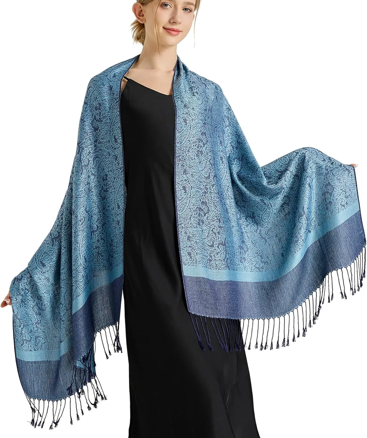 vimate Silky Paisley Pashmina Shawl Scarf-Women's Soft Double-side Jacquard Pashminas Wrap for Evening Dress Travel Shawl