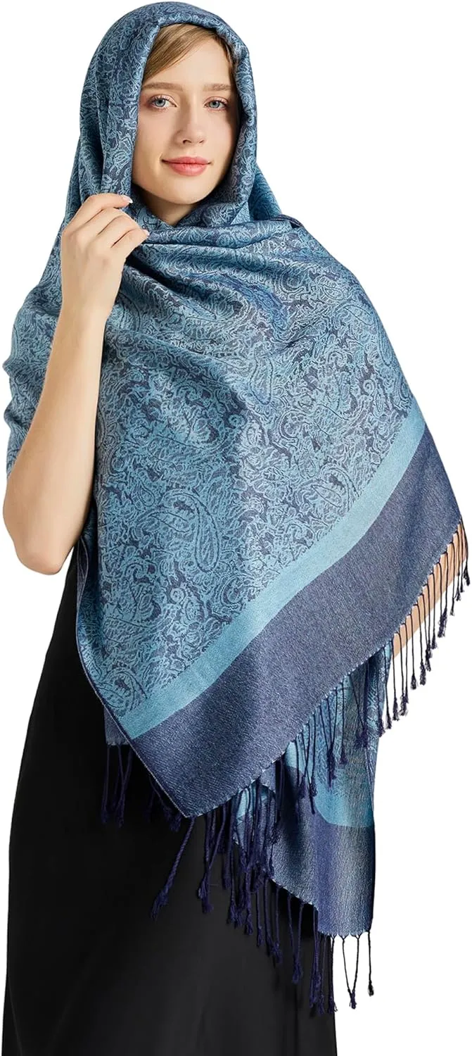 vimate Silky Paisley Pashmina Shawl Scarf-Women's Soft Double-side Jacquard Pashminas Wrap for Evening Dress Travel Shawl