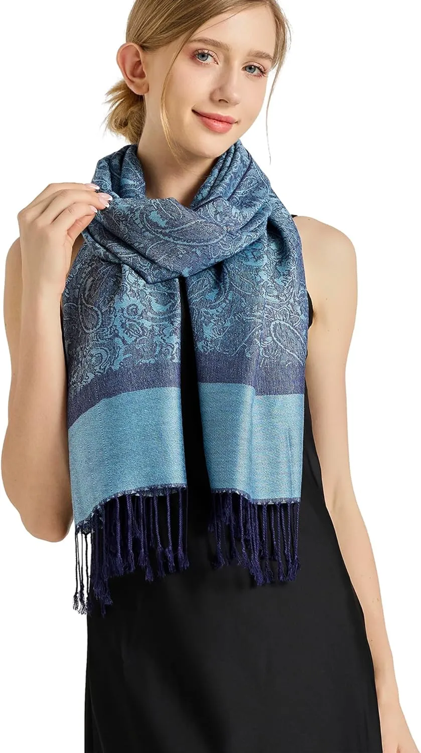 vimate Silky Paisley Pashmina Shawl Scarf-Women's Soft Double-side Jacquard Pashminas Wrap for Evening Dress Travel Shawl