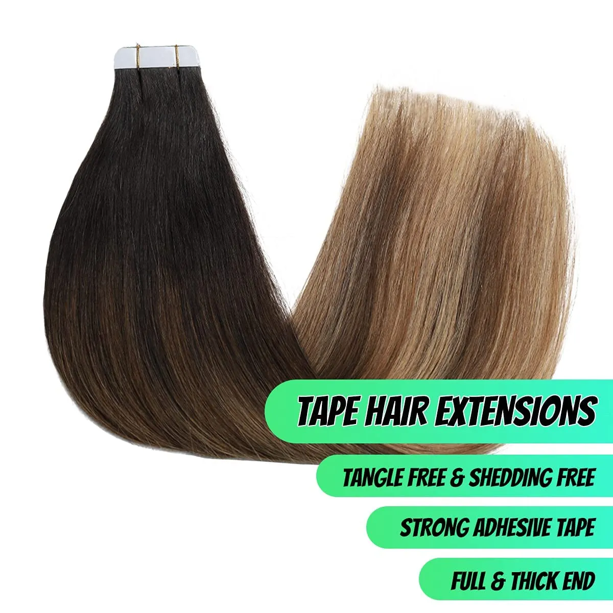 VINBAO Tape in Hair Extensions Human Hair - Ombre #1B Natural Black #4 Dark Brown to #27 Caramel Blonde Balayage Dark Roots - 20pcs 50g (14 Inch 1B/4/27)