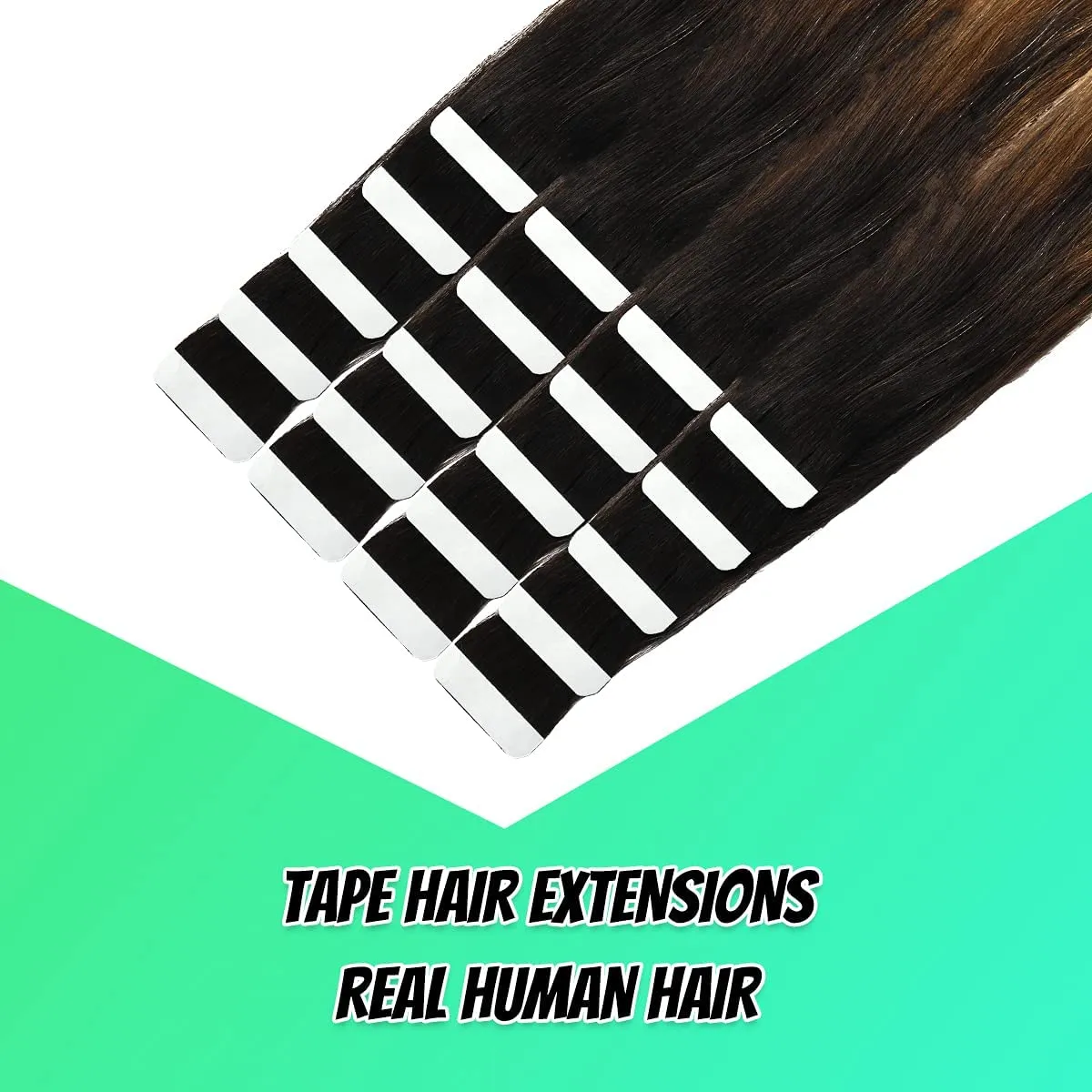 VINBAO Tape in Hair Extensions Human Hair - Ombre #1B Natural Black #4 Dark Brown to #27 Caramel Blonde Balayage Dark Roots - 20pcs 50g (14 Inch 1B/4/27)