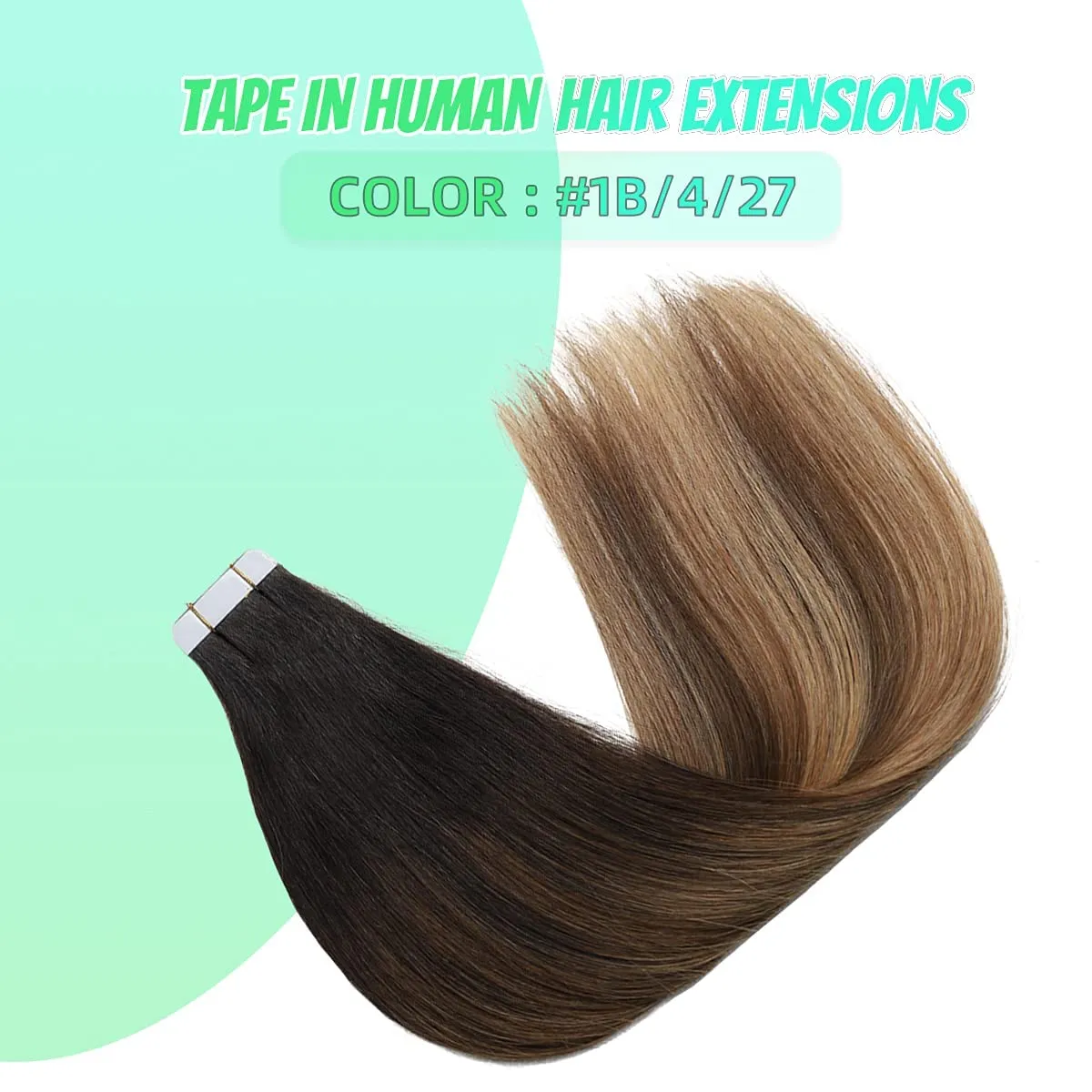 VINBAO Tape in Hair Extensions Human Hair - Ombre #1B Natural Black #4 Dark Brown to #27 Caramel Blonde Balayage Dark Roots - 20pcs 50g (14 Inch 1B/4/27)