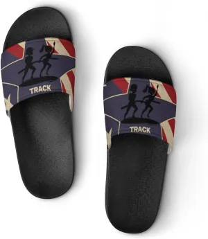Vintage American Flag Track And Field Slippers Shower Slipper In-Door Slipper Quick Drying Non-Slip Bathroom Pool Woman Man PVC