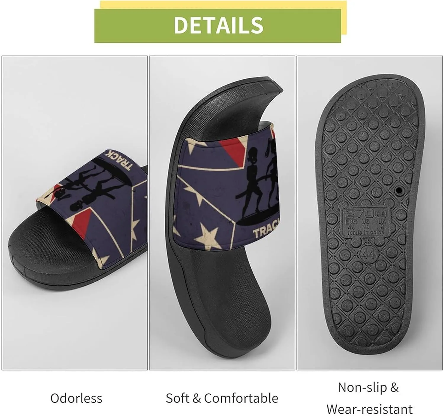 Vintage American Flag Track And Field Slippers Shower Slipper In-Door Slipper Quick Drying Non-Slip Bathroom Pool Woman Man PVC