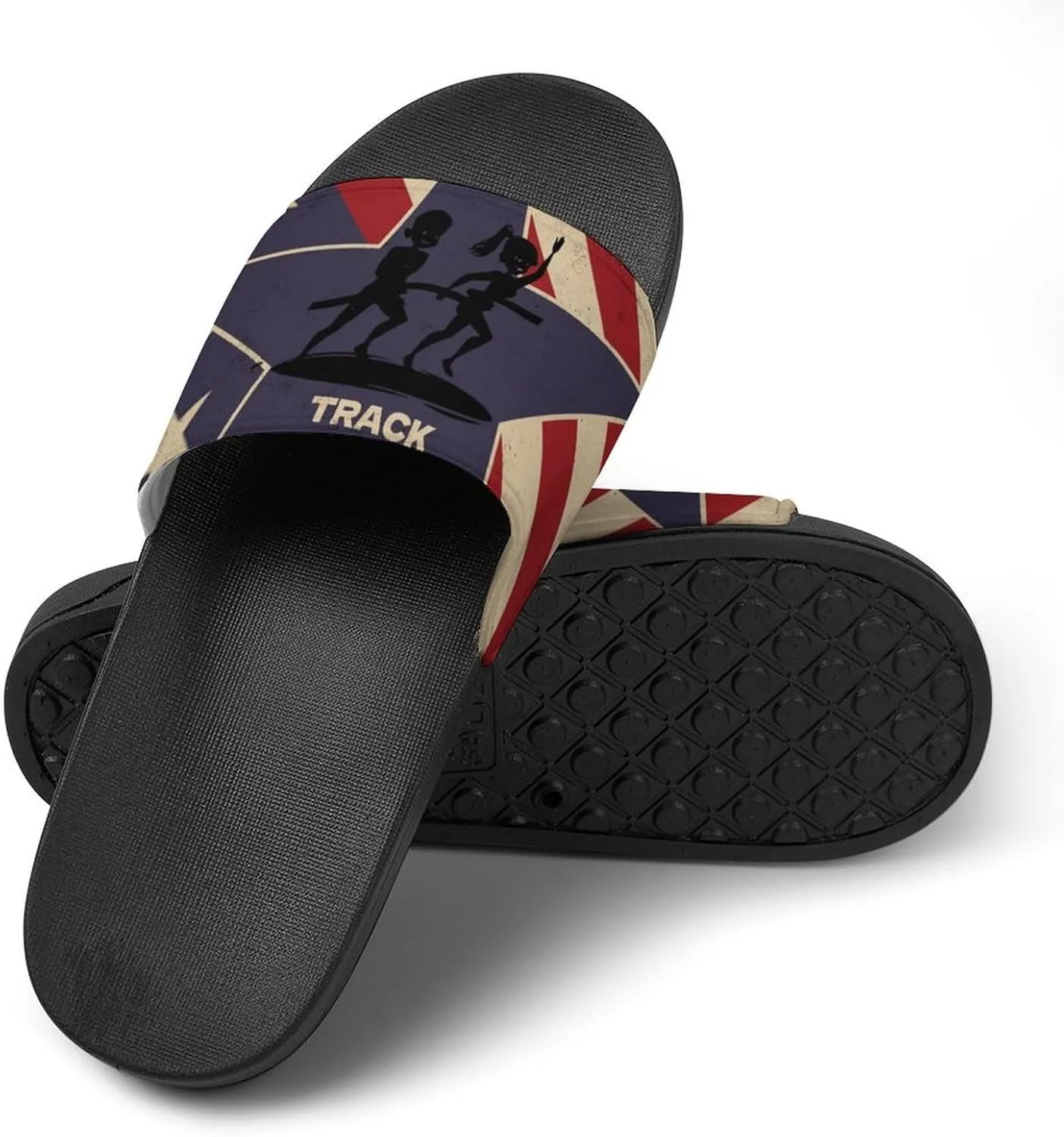 Vintage American Flag Track And Field Slippers Shower Slipper In-Door Slipper Quick Drying Non-Slip Bathroom Pool Woman Man PVC