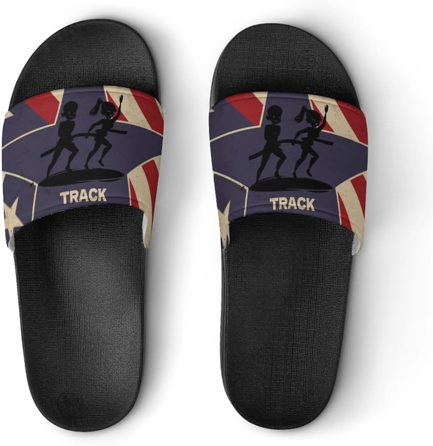 Vintage American Flag Track And Field Slippers Shower Slipper In-Door Slipper Quick Drying Non-Slip Bathroom Pool Woman Man PVC