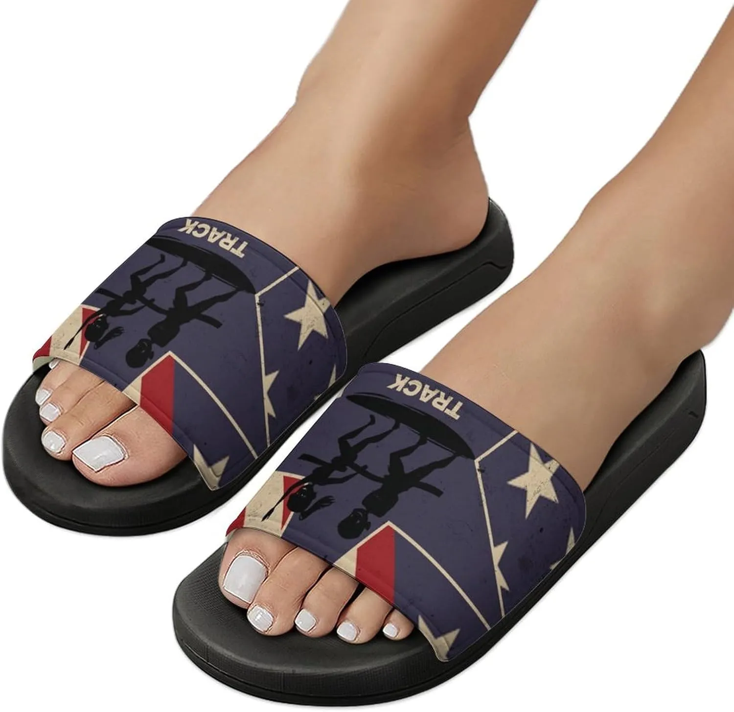 Vintage American Flag Track And Field Slippers Shower Slipper In-Door Slipper Quick Drying Non-Slip Bathroom Pool Woman Man PVC