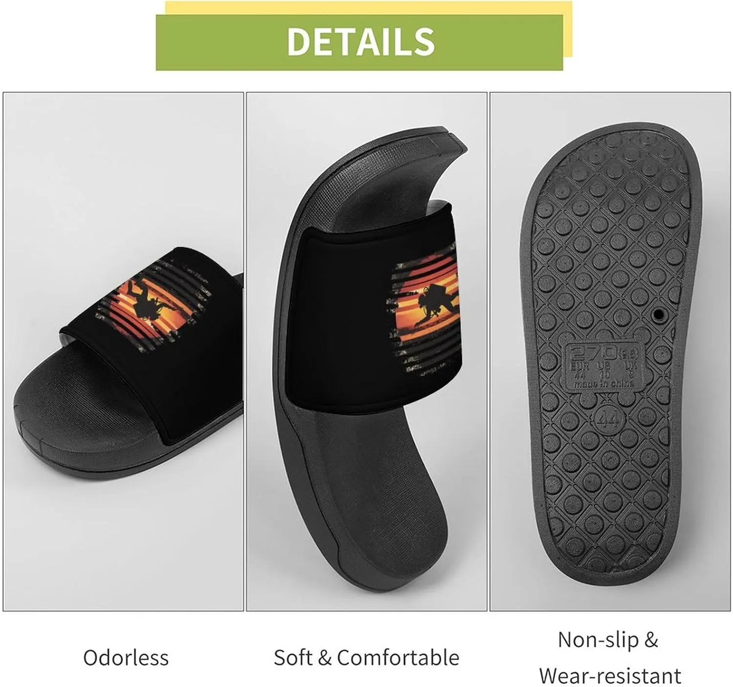 Vintage Diver Diving On Sunset Slippers Indoor Outdoor Unisex House Slipper Shower Slippers Non-Slip Open Toe Shoes