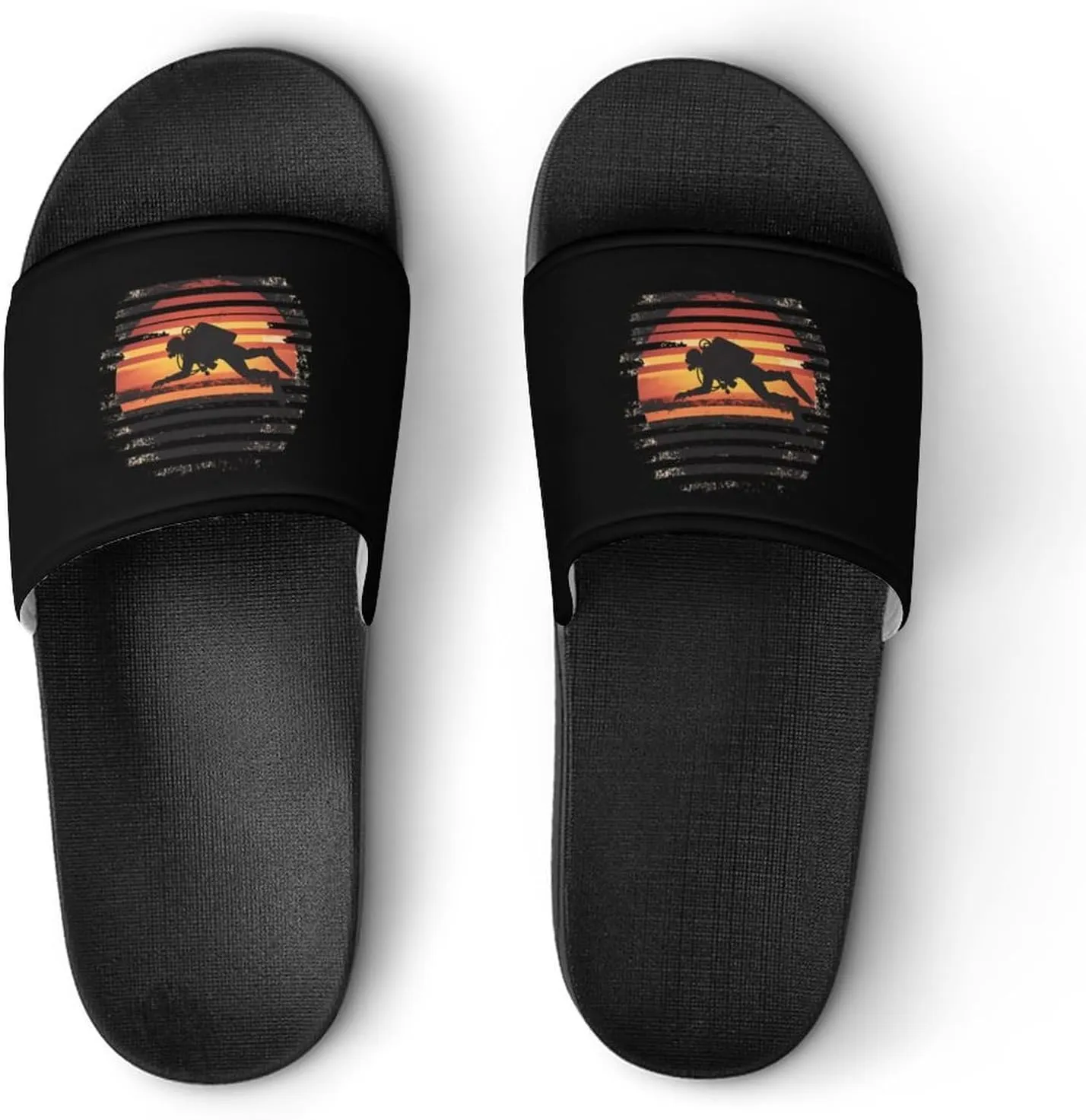 Vintage Diver Diving On Sunset Slippers Indoor Outdoor Unisex House Slipper Shower Slippers Non-Slip Open Toe Shoes