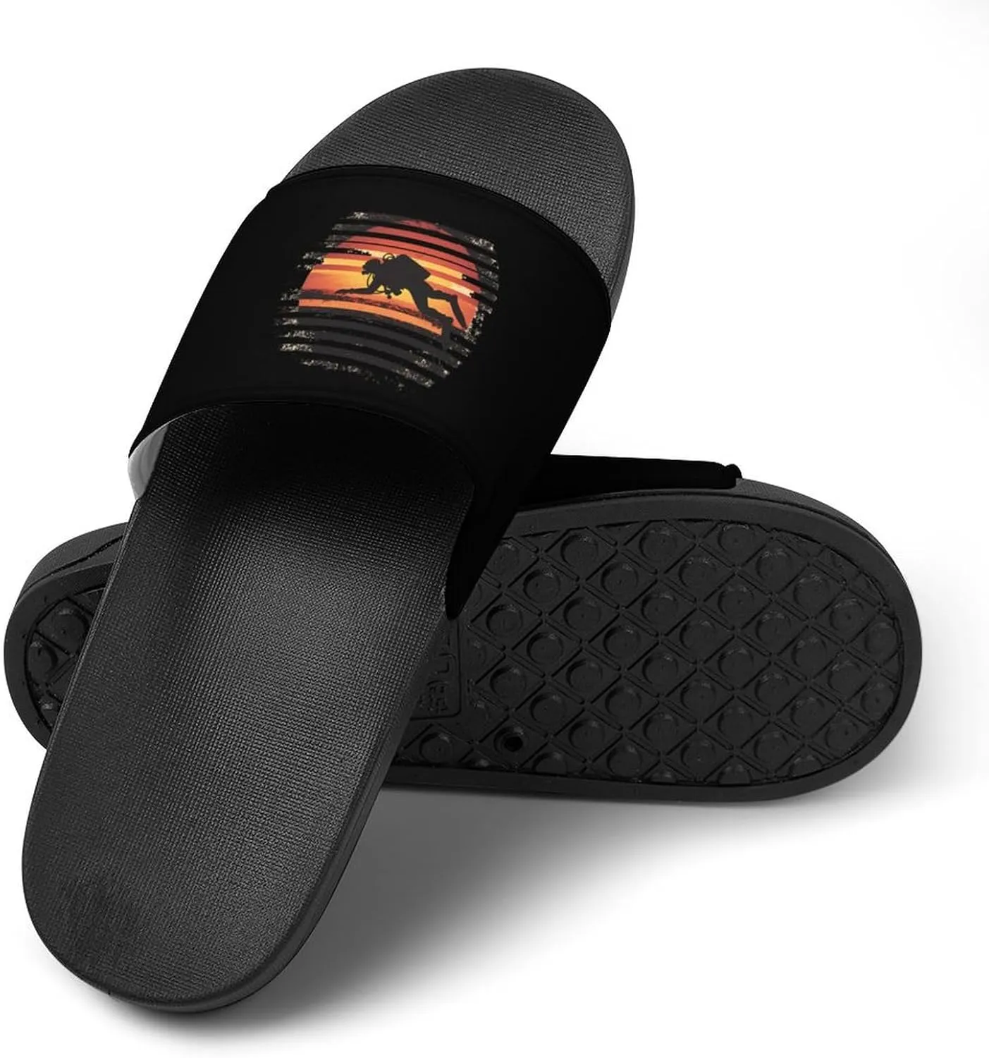 Vintage Diver Diving On Sunset Slippers Indoor Outdoor Unisex House Slipper Shower Slippers Non-Slip Open Toe Shoes