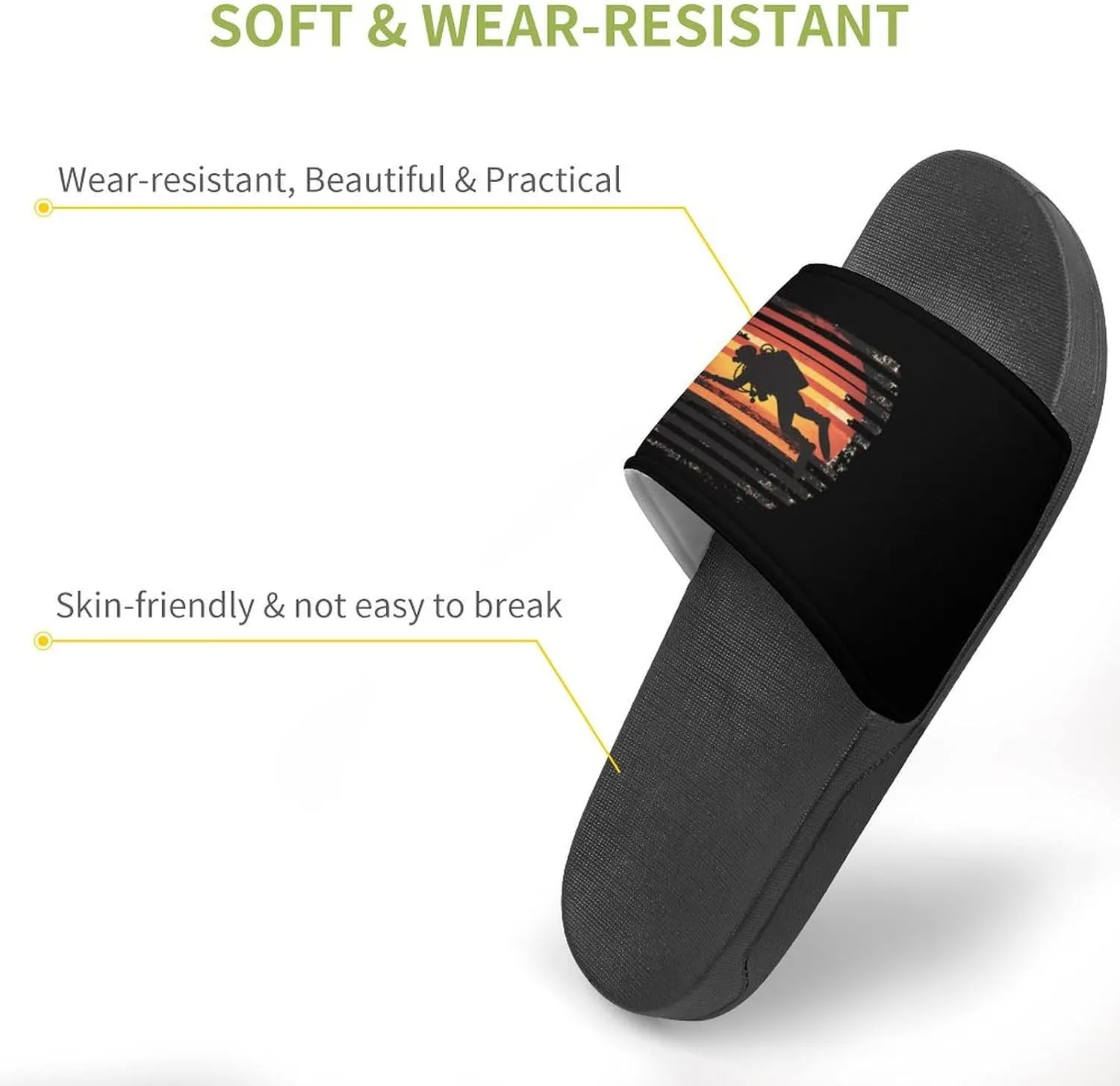 Vintage Diver Diving On Sunset Slippers Indoor Outdoor Unisex House Slipper Shower Slippers Non-Slip Open Toe Shoes