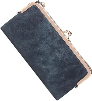 Vintage Wallets for Women Large Bifold Kiss Lock Wallet for Women Leather Zip Clutch Coin Purse