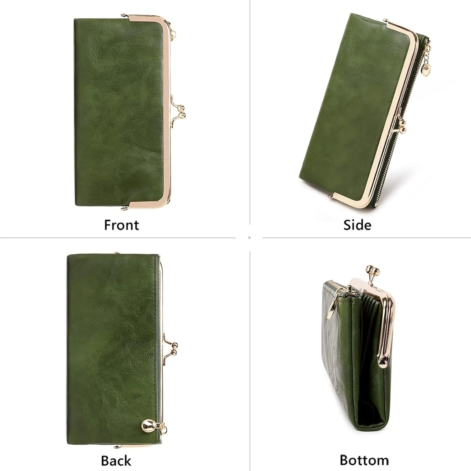 Vintage Wallets for Women Large Bifold Kiss Lock Wallet for Women Leather Zip Clutch Coin Purse
