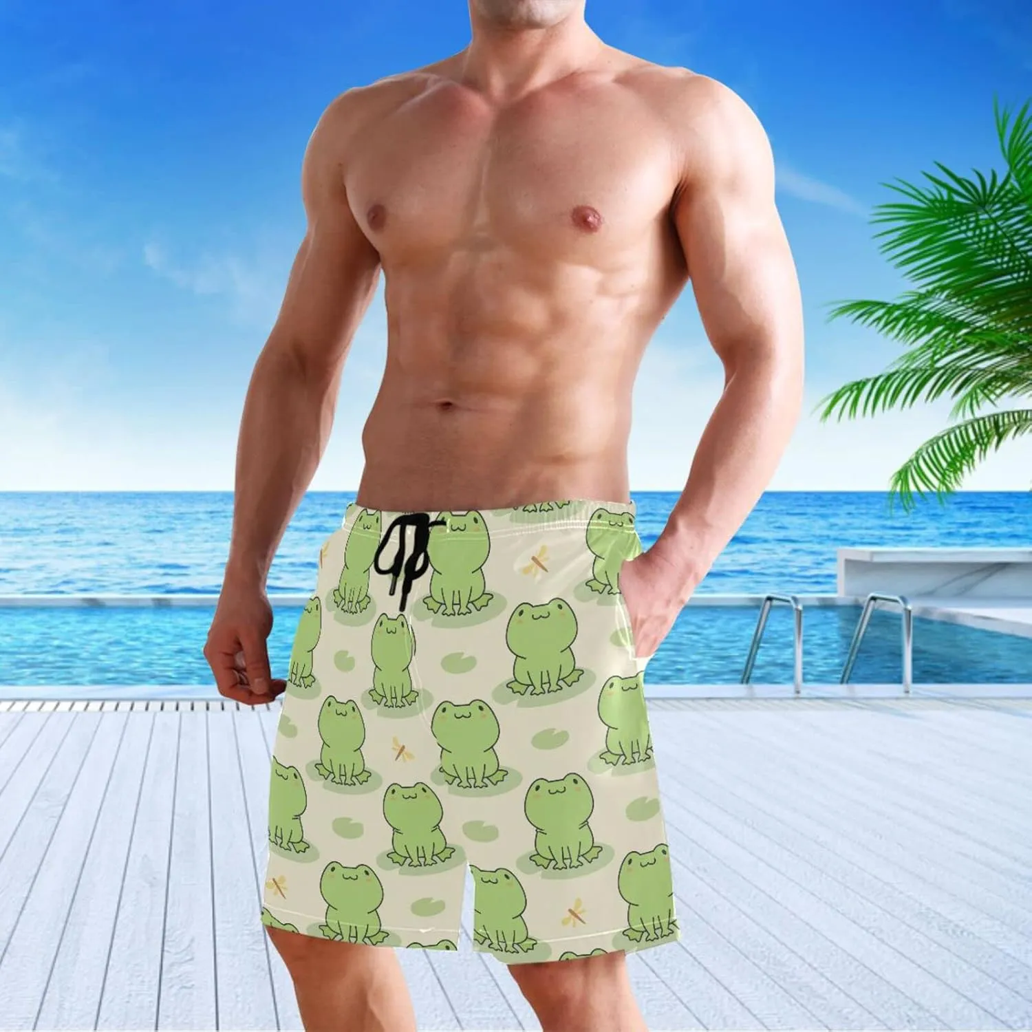 visesunny Fashion Funny Style Men's Beach Shorts Swim Trunks Quick Dry Casual Polyester Swim Shorts with Pockets S-XXL