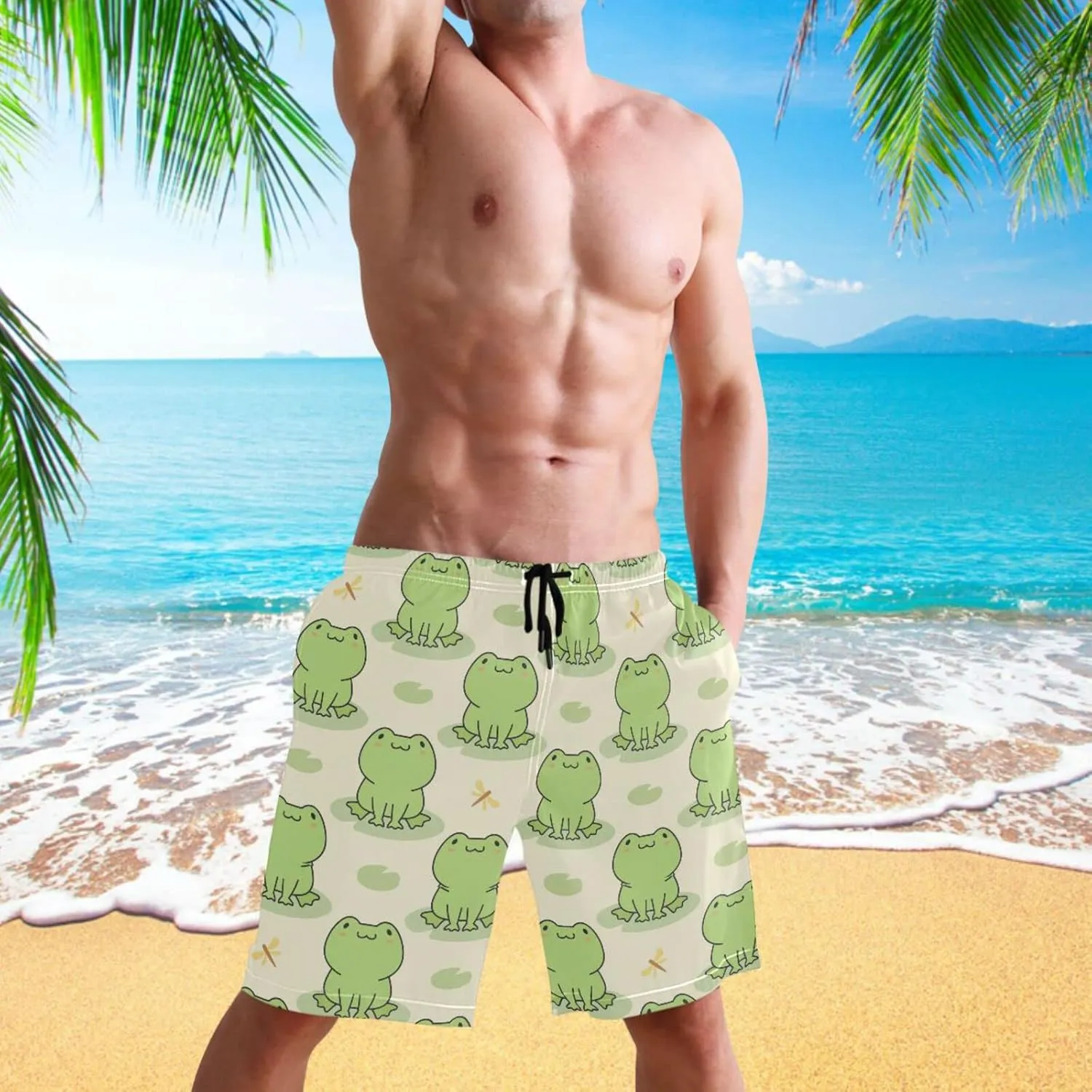 visesunny Fashion Funny Style Men's Beach Shorts Swim Trunks Quick Dry Casual Polyester Swim Shorts with Pockets S-XXL