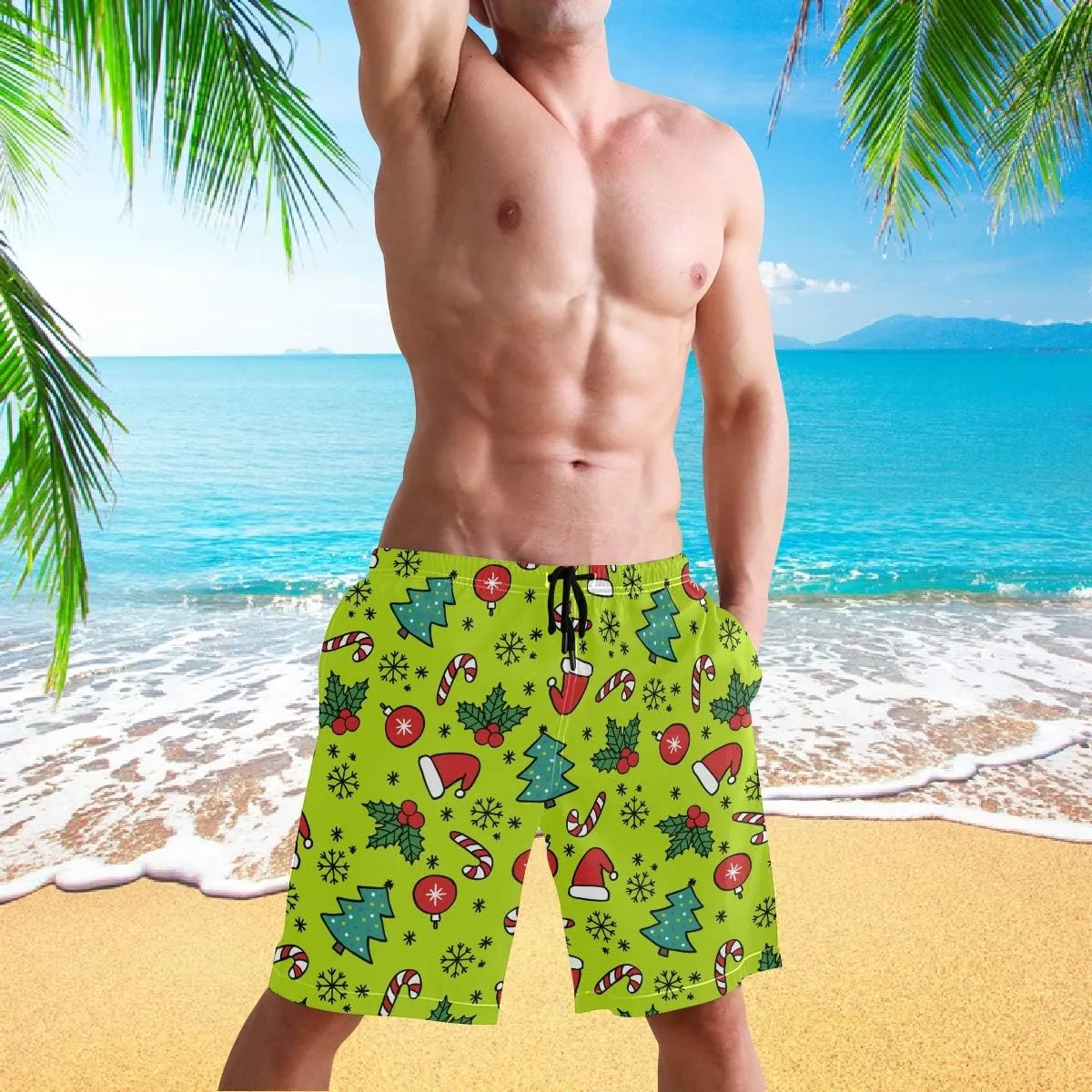 visesunny Hawaiian Men's Summer Beach Shorts Swim Trunks Sports Running Bathing Suits with Mesh Lining