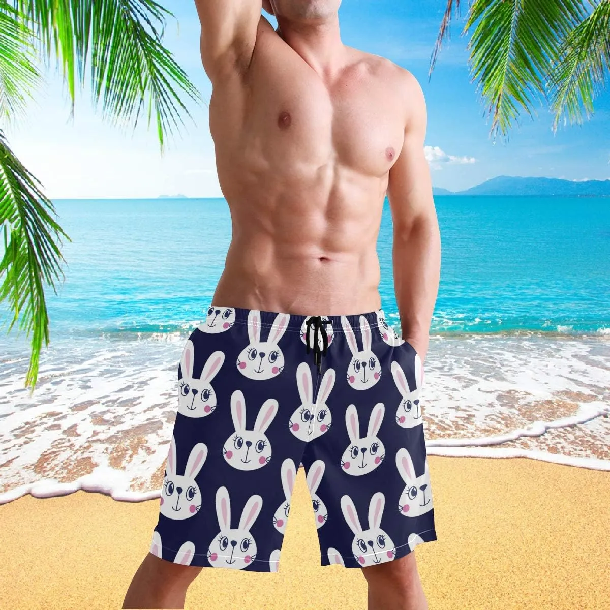 visesunny Hawaiian Men's Summer Beach Shorts Swim Trunks Sports Running Bathing Suits with Mesh Lining