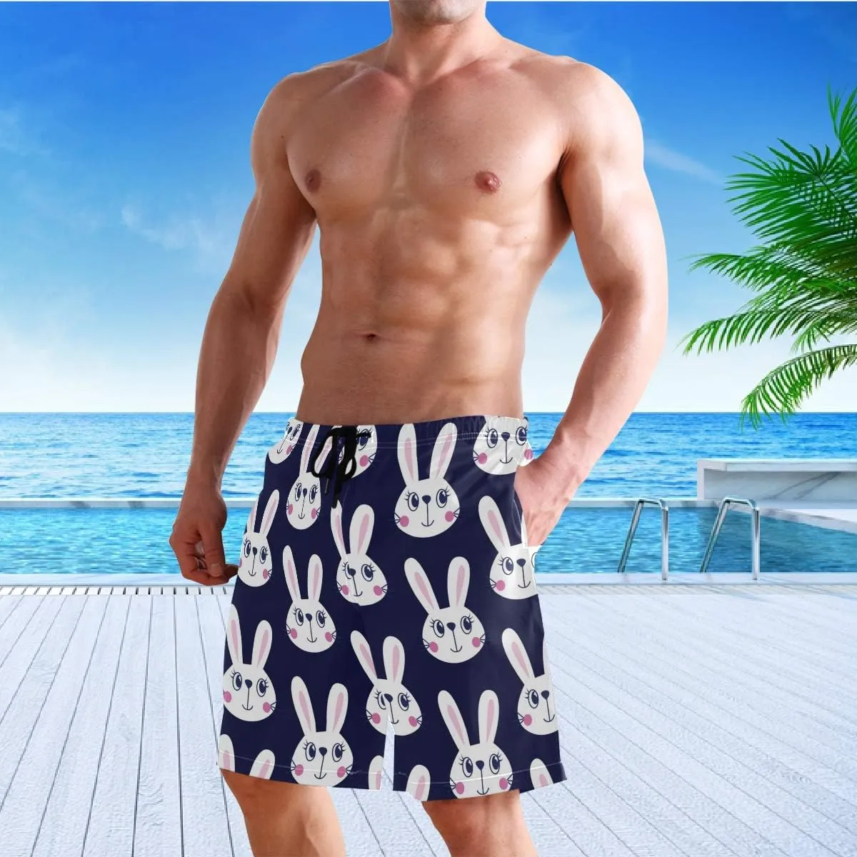 visesunny Hawaiian Men's Summer Beach Shorts Swim Trunks Sports Running Bathing Suits with Mesh Lining