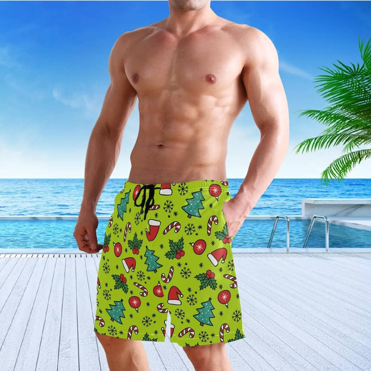 visesunny Hawaiian Men's Summer Beach Shorts Swim Trunks Sports Running Bathing Suits with Mesh Lining
