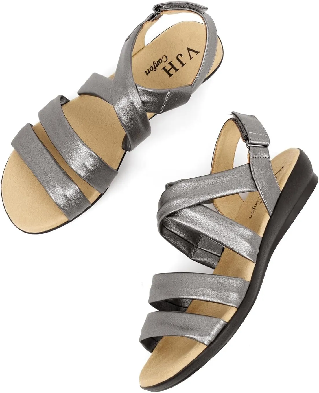VJH confort Women’s Flat Sandals, Soft Straps Slip-on Open Toe Light Weight Elastic Slingback Comfort Casual Walking Sandals
