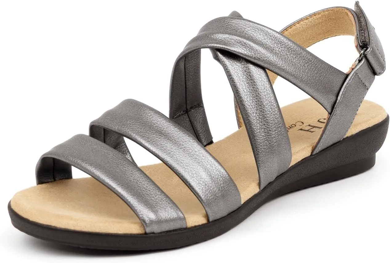 VJH confort Women’s Flat Sandals, Soft Straps Slip-on Open Toe Light Weight Elastic Slingback Comfort Casual Walking Sandals