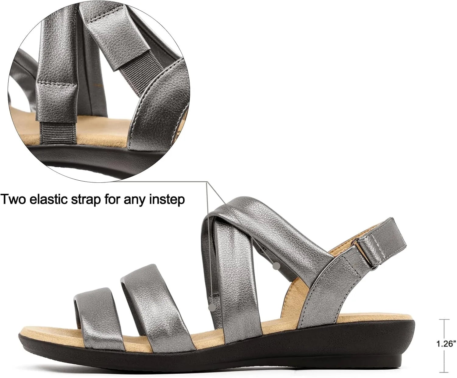 VJH confort Women’s Flat Sandals, Soft Straps Slip-on Open Toe Light Weight Elastic Slingback Comfort Casual Walking Sandals