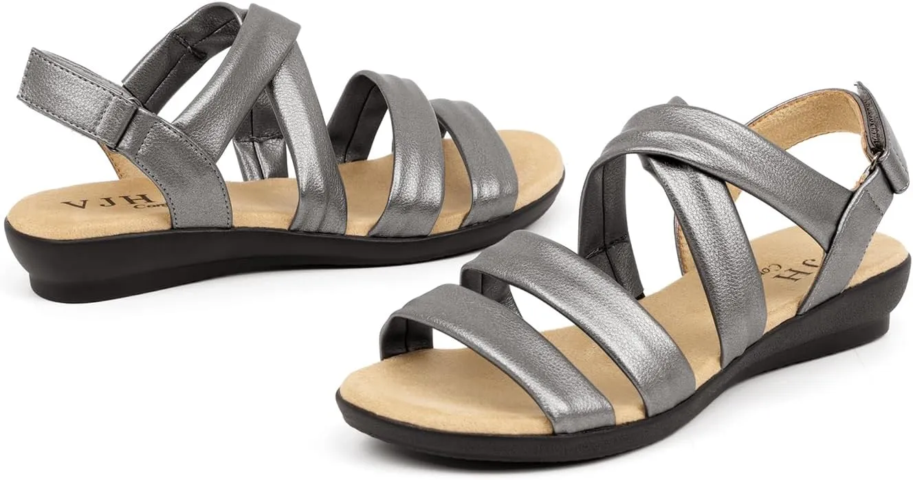 VJH confort Women’s Flat Sandals, Soft Straps Slip-on Open Toe Light Weight Elastic Slingback Comfort Casual Walking Sandals