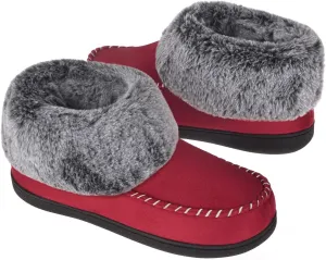 VONMAY Women's Bootie Slippers Suede Moccasin Boots Fuzzy Plush Faux Fur House Shoes Winter Warm Memory Foam Non-slip Indoor Outdoor