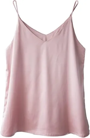 Wantschun Womens Silk Satin Camisole Cami Plain Strappy Vest Top T-Shirt Blouse Tank Shirt V-Neck Spaghetti Strap XS-4X