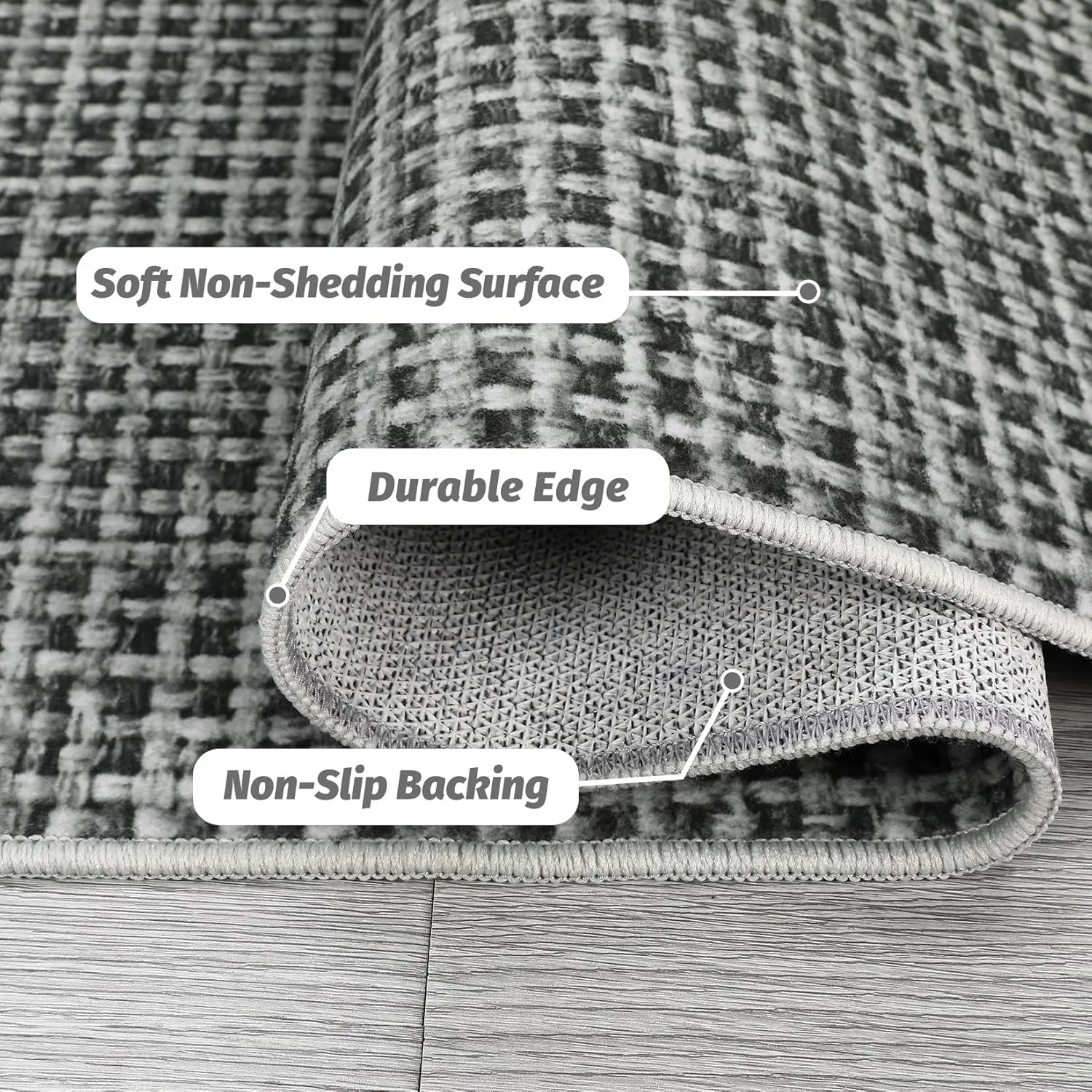 Washable Area Rug, 5'x7' - Soft, Ultra Thin Indoor Throw Rugs for Living Room, Dining Room, Bedroom, Nursery - Boho Waffle Print, Grey